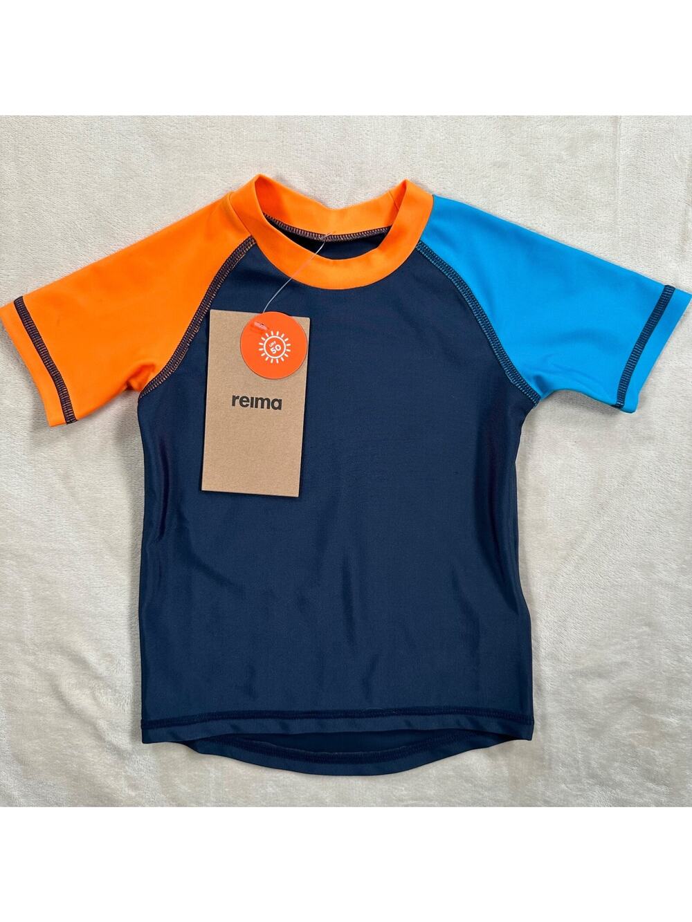 Reima Rash Guard Swim Top Baby Boy 9-12 Month Blue Orange Short Sleeve UPF50